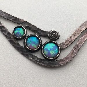 Modernist sterling silver 925 opal necklace